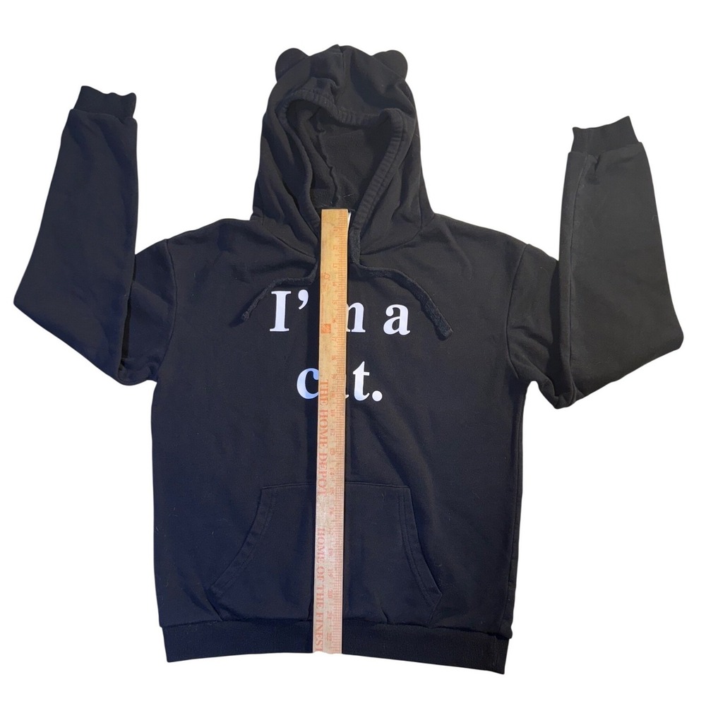 Germinate Black I'm a Cat Hoodie w/Ears Graphic Pullover Sweatshirt Medium-1022 - Picture 6 of 6